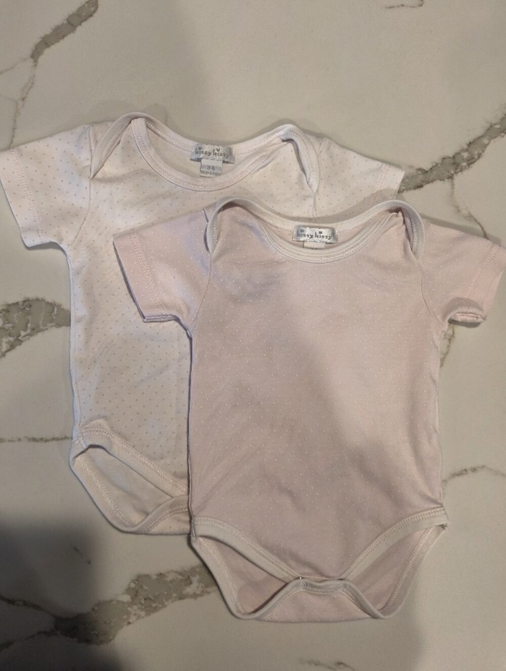 Kissy Kissy Baby One-Piece Bodysuits in Light Pink and White